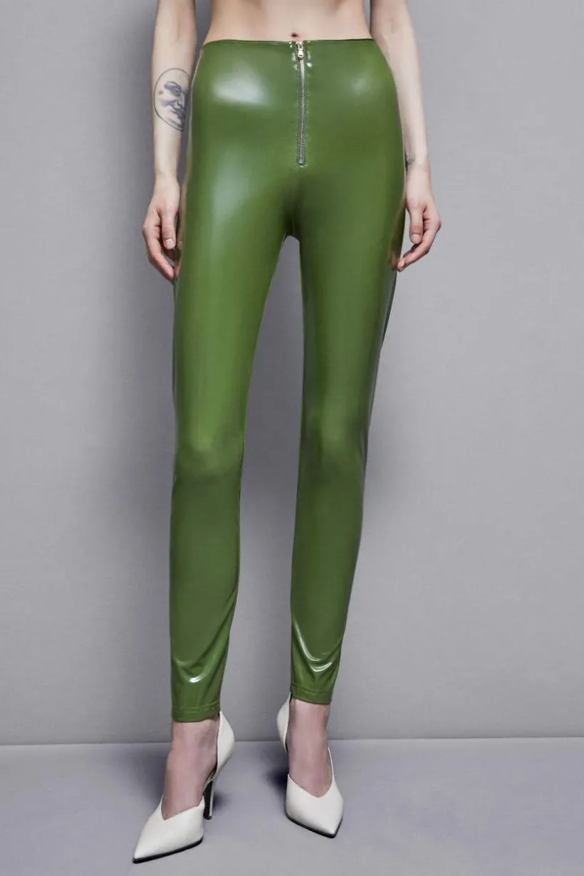 Legginsy ze sztucznej skóry z wysokim stanem