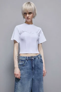 T-shirt imitujący gorset z bawełnianego dżerseju