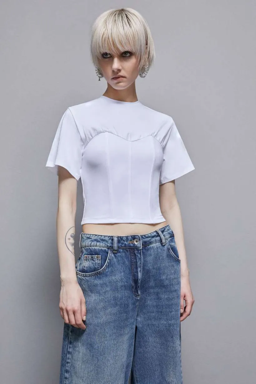 T-shirt imitujący gorset z bawełnianego dżerseju